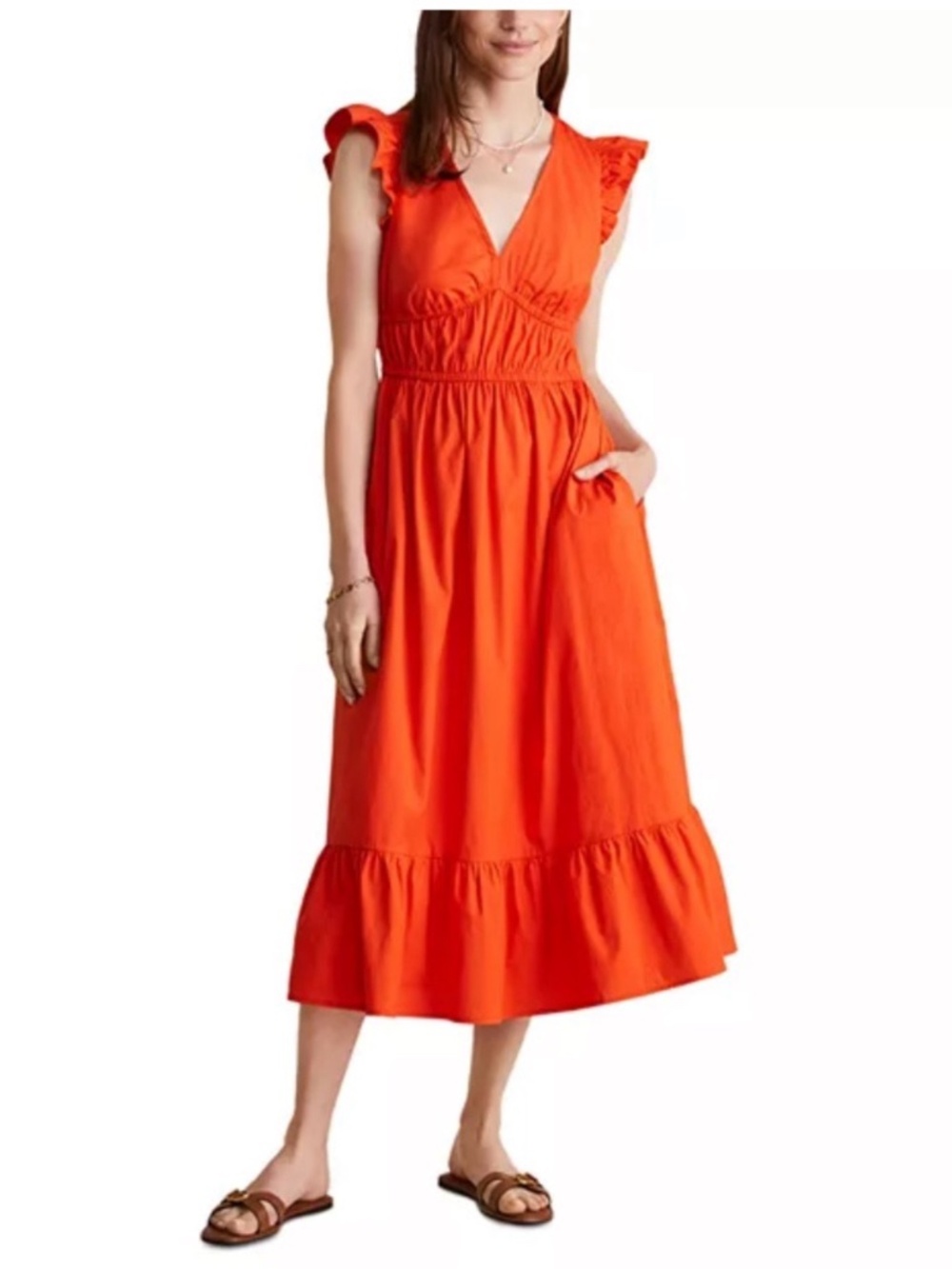 Vineyard Vines Poplin Sleeve Midi Dress Red Size Large